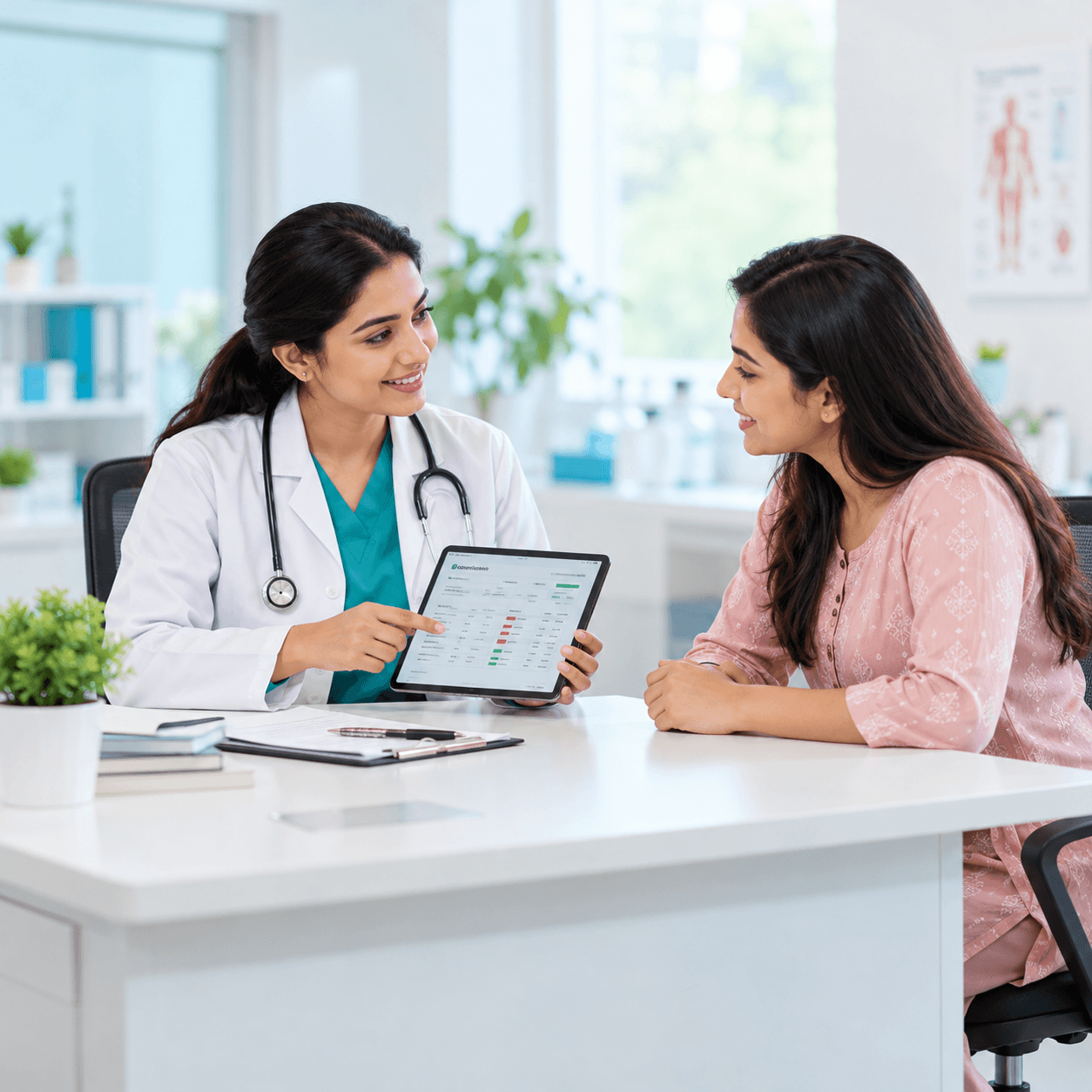 Doctor explaining a lab report to a patient